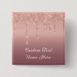 Rose Gold Glitter Button with Custom Text Name
