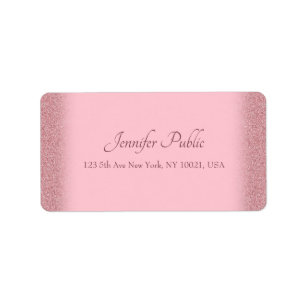 Rose Gold Glitter Calligraphy Script Name Template Label