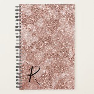 Rose Gold Glitter Camouflage Yearly Monogram Planner