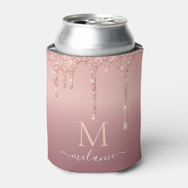 Rose Gold Glitter Can Cooler Custom Name Letter (Can Front)