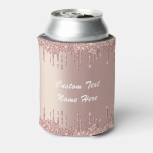 Rose Gold Glitter Can Cooler with Custom Text Name