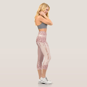Rose Gold Glitter Capri Leggings with Custom Text