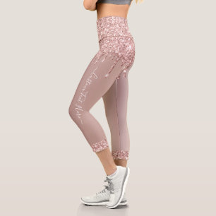 Rose Gold Glitter Capri Leggings with Custom Text