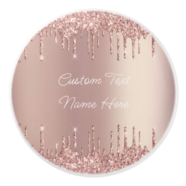 Rose Gold Glitter Ceramic Knob with Custom Text (Front)