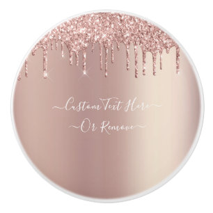 Rose Gold Glitter Ceramic Knob with Custom Text
