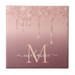 Rose Gold Glitter Ceramic Tile Custom Name Letter<br><div class="desc">Personalised Monogram Custom Letter and Name Text Rose Gold Blush Glitter Sparkly Ceramic Tiles - Your Anniversary - Party or Wedding Gifts / Supplies - Add Your Letter / Name - Text or Remove - Make Your Special Tile Gift - Resize and move or remove and add text / elements...</div>
