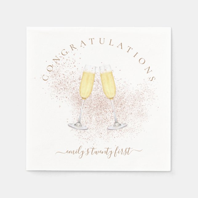 Rose Gold Glitter Champagne 21st birthday  Napkin (Front)