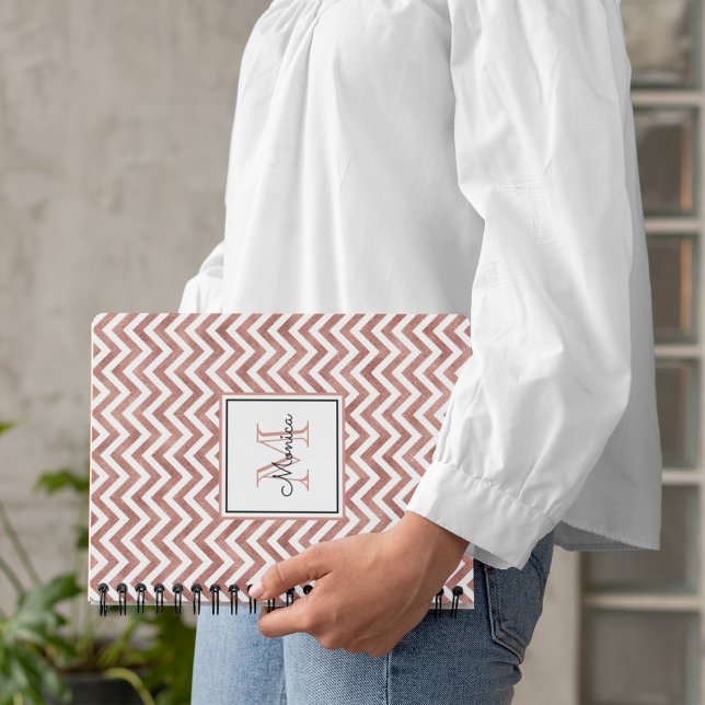 Rose Gold Glitter Chevron Pattern Monogram Notebook (Creator Uploaded)