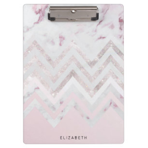 Rose gold glitter chevron pink marble monogram clipboard