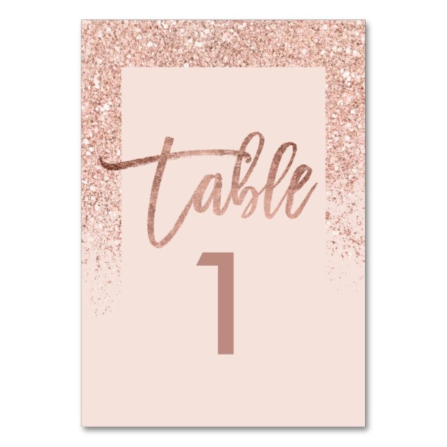 Rose gold glitter chic blush pink table number (Front)