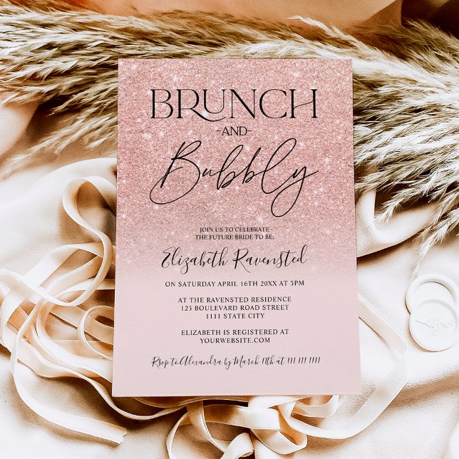 Rose gold glitter chic brunch bubbly bridal shower invitation (Creator Uploaded)