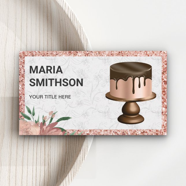 Rose Gold Glitter Chocolate Drips Cake Bakery Business Card (Creator Uploaded)
