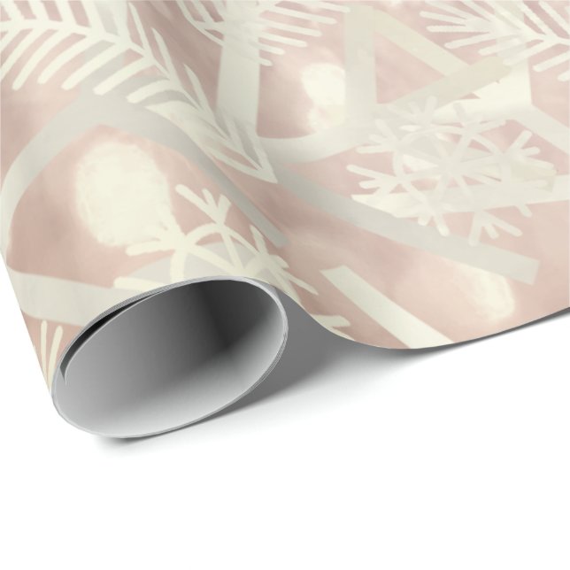 Rose Gold Glitter Christmas Holiday Snowflake Joy Wrapping Paper (Roll Corner)