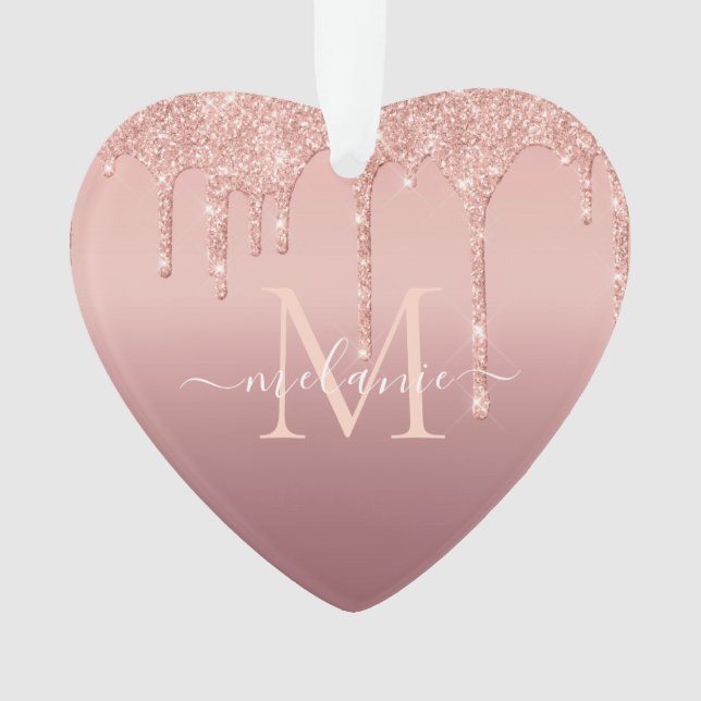 Rose Gold Glitter Christmas Ornament Personalised (Front)