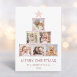 Rose Gold Glitter | Christmas Photo Tree Holiday Card<br><div class="desc">Simple and modern Christmas photo tree | Holiday flat card features 6 photos with a faux rose gold glitter star and square frames and a rose gold glitter pattern on the back.</div>