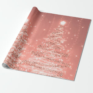 Rose Gold Glitter Christmas Trees Holiday  Wrapping Paper