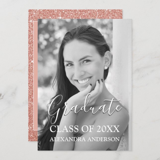 Rose Gold Glitter Class of 2018 Graduation Party Invitation (Front/Back)