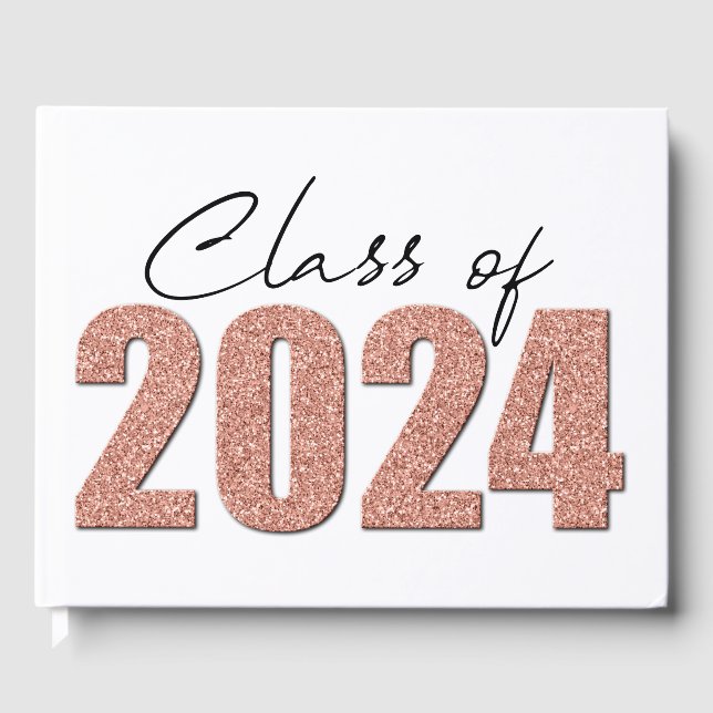 Rose Gold Glitter Class of 2024 Guest Book (Front)
