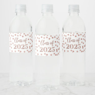 Rose Gold Glitter Class of 2025 Graduation Water Bottle Label