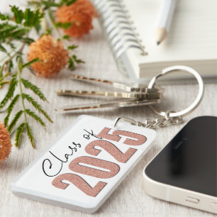 Rose Gold Glitter Class of 2025 Key Ring