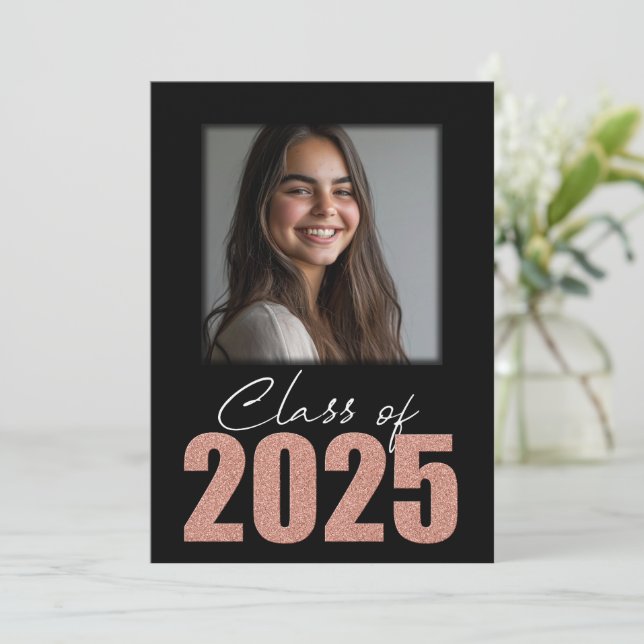 Rose Gold Glitter Class of 2025 Photo Open House Invitation (Standing Front)