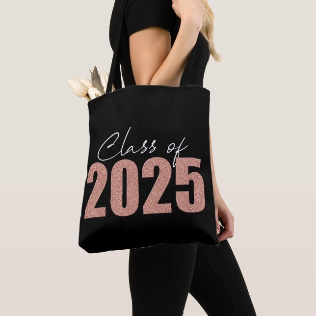 Rose Gold Glitter Class of 2025 Tote Bag (Close Up)