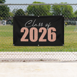 Rose Gold Glitter Class of 2026 Banner