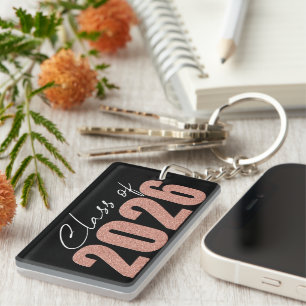 Rose Gold Glitter Class of 2026 Key Ring