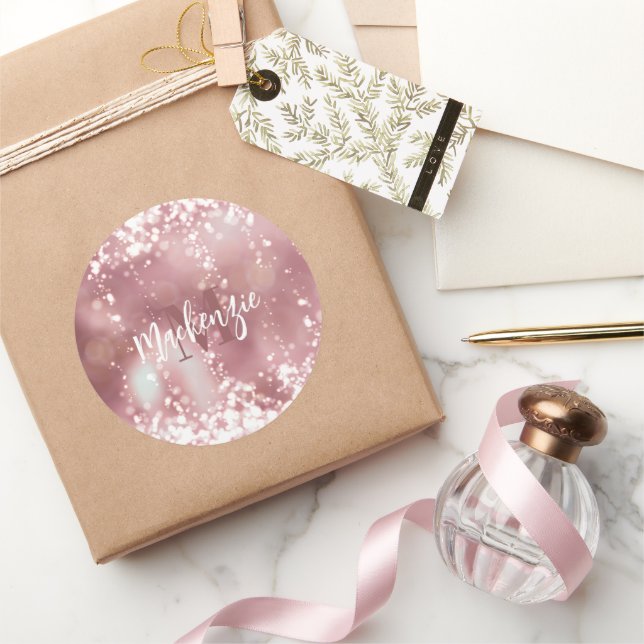 Rose Gold Glitter Classic Round Sticker (Gifting)