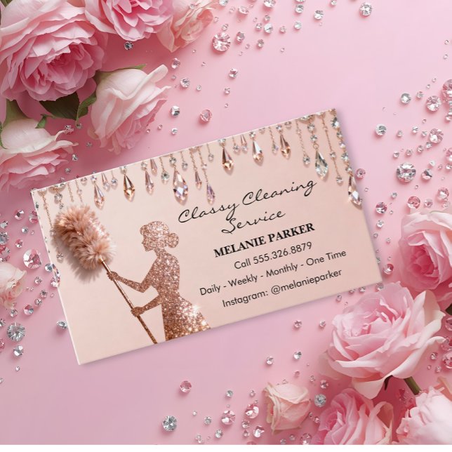 Rose Gold Glitter Classy Cleaning Services Business Card (Creator Uploaded)