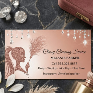 Rose gold Glitter Classy Cleaning Services Business Card