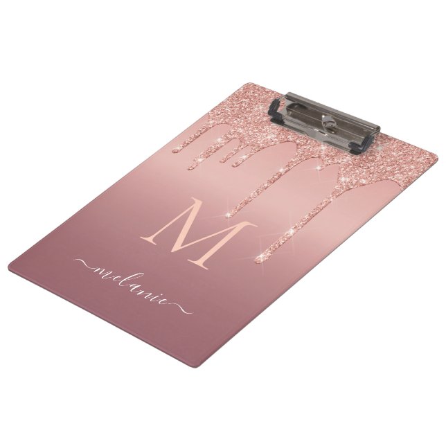 Rose Gold Glitter Clipboard Custom Letter and Name (Angled)