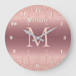 Rose Gold Glitter Clock Personalised Name Letter