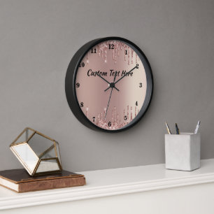 Rose Gold Glitter Clock Personalised Text