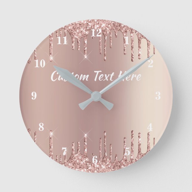 Rose Gold Glitter Clock Personalised Text Name (Front)