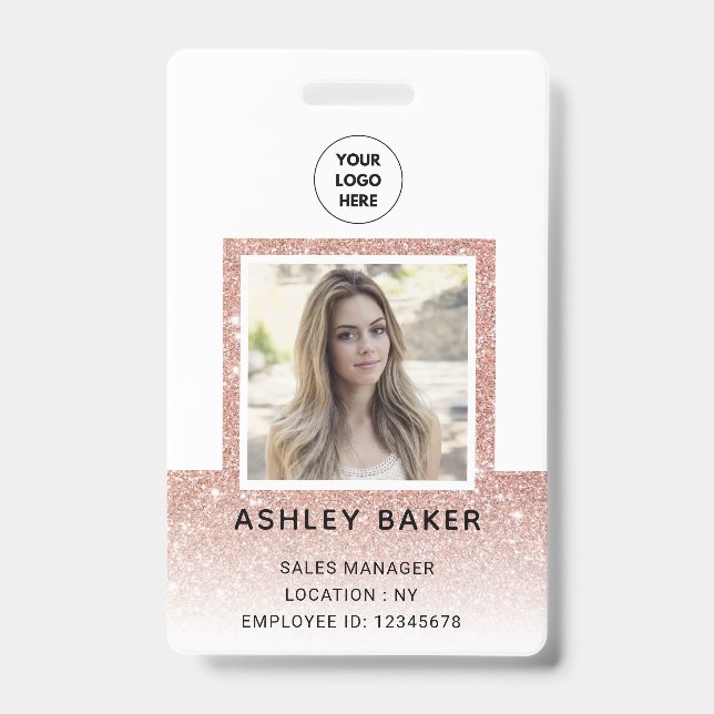 Rose Gold Glitter Company Security ID Photo Name  Badge (Front)