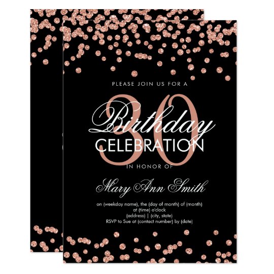 Rose Gold Glitter Confetti 30th Birthday Black Invitation | Zazzle.com.au