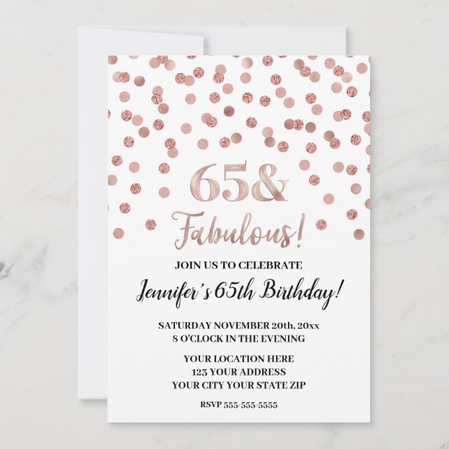 Rose Gold Glitter Confetti 65 and Fabulous Invitation (Back)