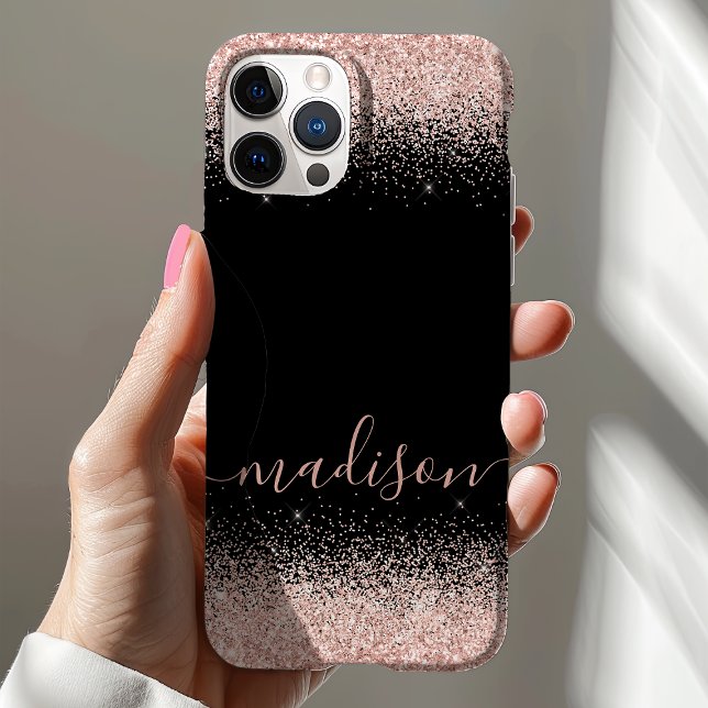 Rose Gold Glitter Confetti Black Personalised Case-Mate iPhone Case (Creator Uploaded)