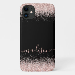 Rose Gold Glitter Confetti Black Personalised Case-Mate iPhone Case