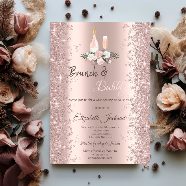 Rose Gold Glitter Confetti Brunch Bridal Shower  Invitation (Creator Uploaded)