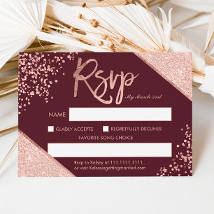 Rose gold glitter confetti burgundy rsvp wedding