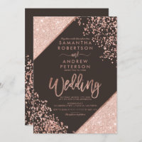 Rose gold glitter confetti chic brown wedding