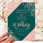 Rose gold glitter confetti emerald green wedding invitation<br><div class="desc">Rose Gold glitter confetti and colour block typography on customisable emerald green and faux rose gold geometric stripes chic wedding ,  perfect for elegant,  luxurious wedding, </div>