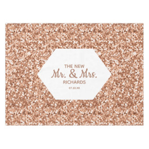 Rose Gold Glitter Confetti Glam Wedding Monogram Tablecloth