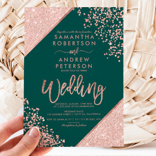 Rose gold glitter confetti green budget wedding