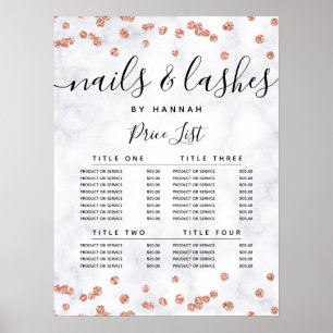 Rose Gold Glitter Confetti Marble Price Menu Poster