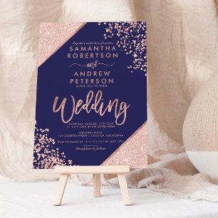Rose gold glitter confetti navy budget wedding