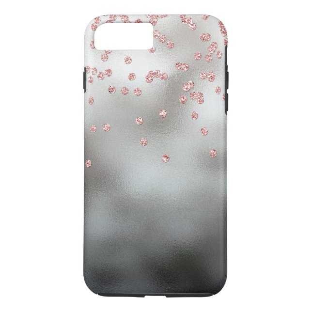 Rose gold glitter confetti on silver Case-Mate iPhone case (Back)