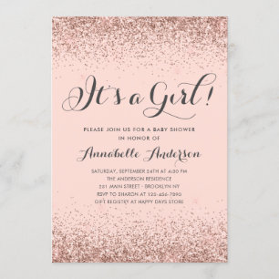 Rose Gold Glitter Confetti Pink Girl Baby Shower Invitation